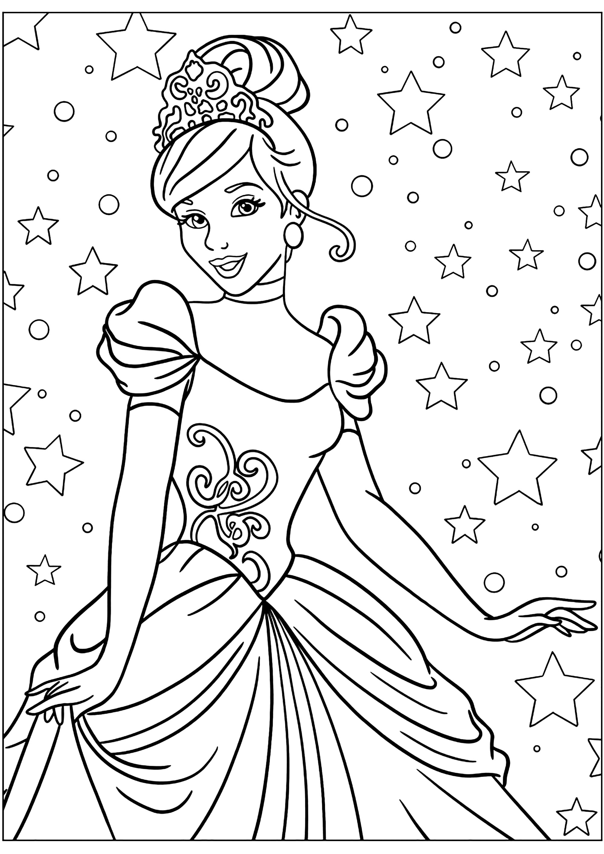 Princesa Cinderela e fundo estrelado