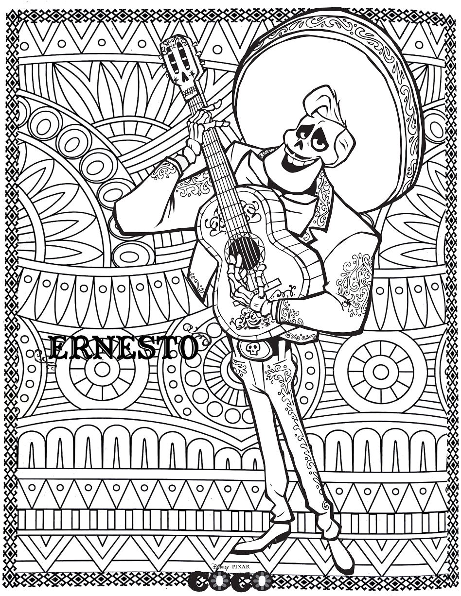 Páginas de colorir Coco para imprimir para crianças (Disney / Pixar): Ernesto