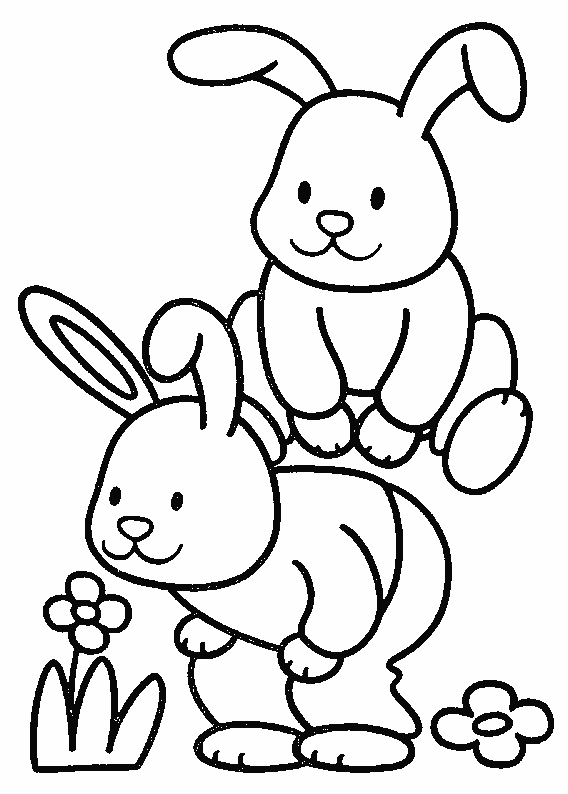 Coloração simples de 2 Coelhos para os mais pequenos