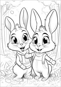 Página de para colorir e imprimir para crianças : Dois pequenos Coelhos na floresta - 2