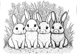 Página de para colorir e imprimir para crianças : Quatre petits Coelhos