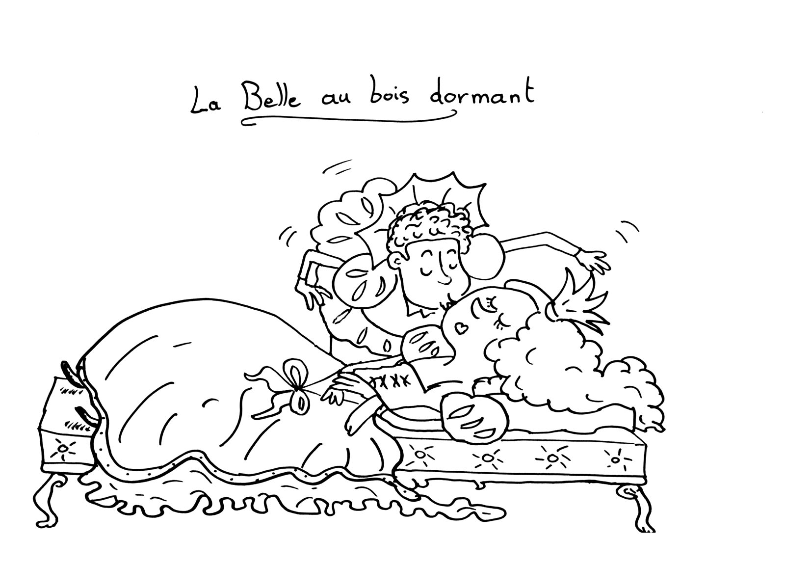 Páginas originais para colorir da Bela Adormecida: O beijo do Príncipe Encantado!
