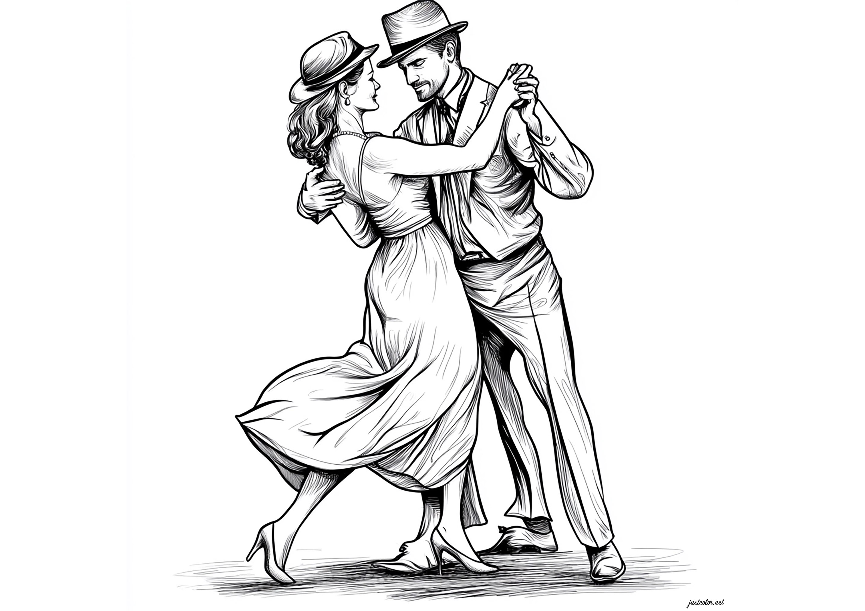 Tango (Página de Dança para colorir e imprimir para crianças)