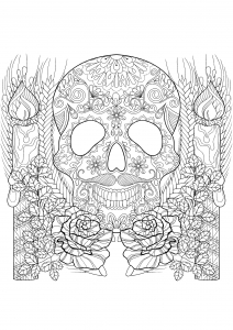 Página de Grua para colorir e imprimir para crianças : Caveira e vela