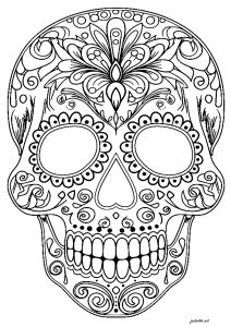 Página de Dia dos Mortos (Día de los Muertos) para colorir e imprimir para crianças : Caveira Día de los muertos - motivos abstractos elegantes