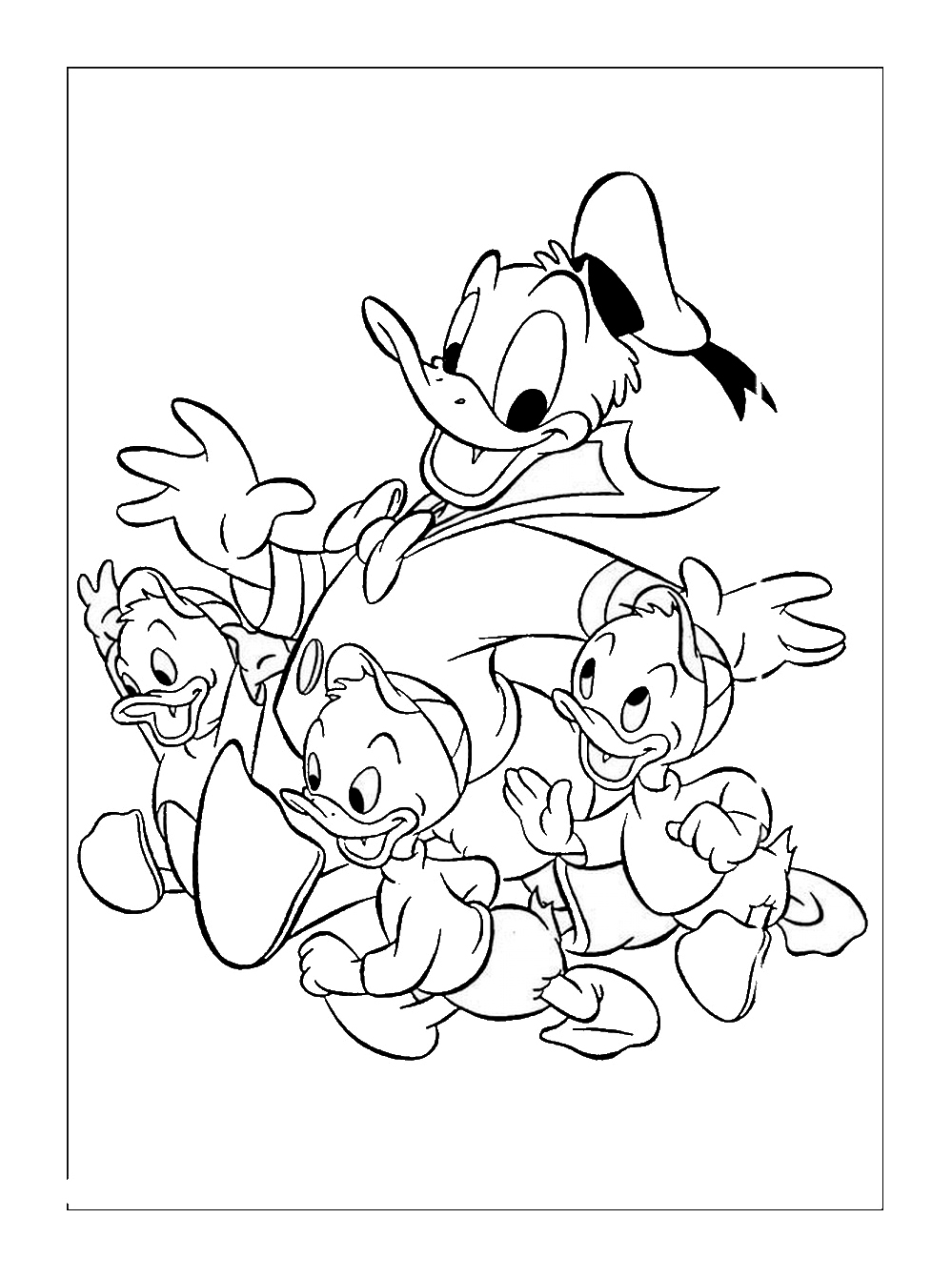 Donald e os seus sobrinhos para colorir