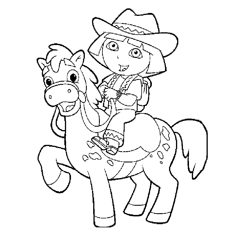Dora cowboy sobre um cavalo