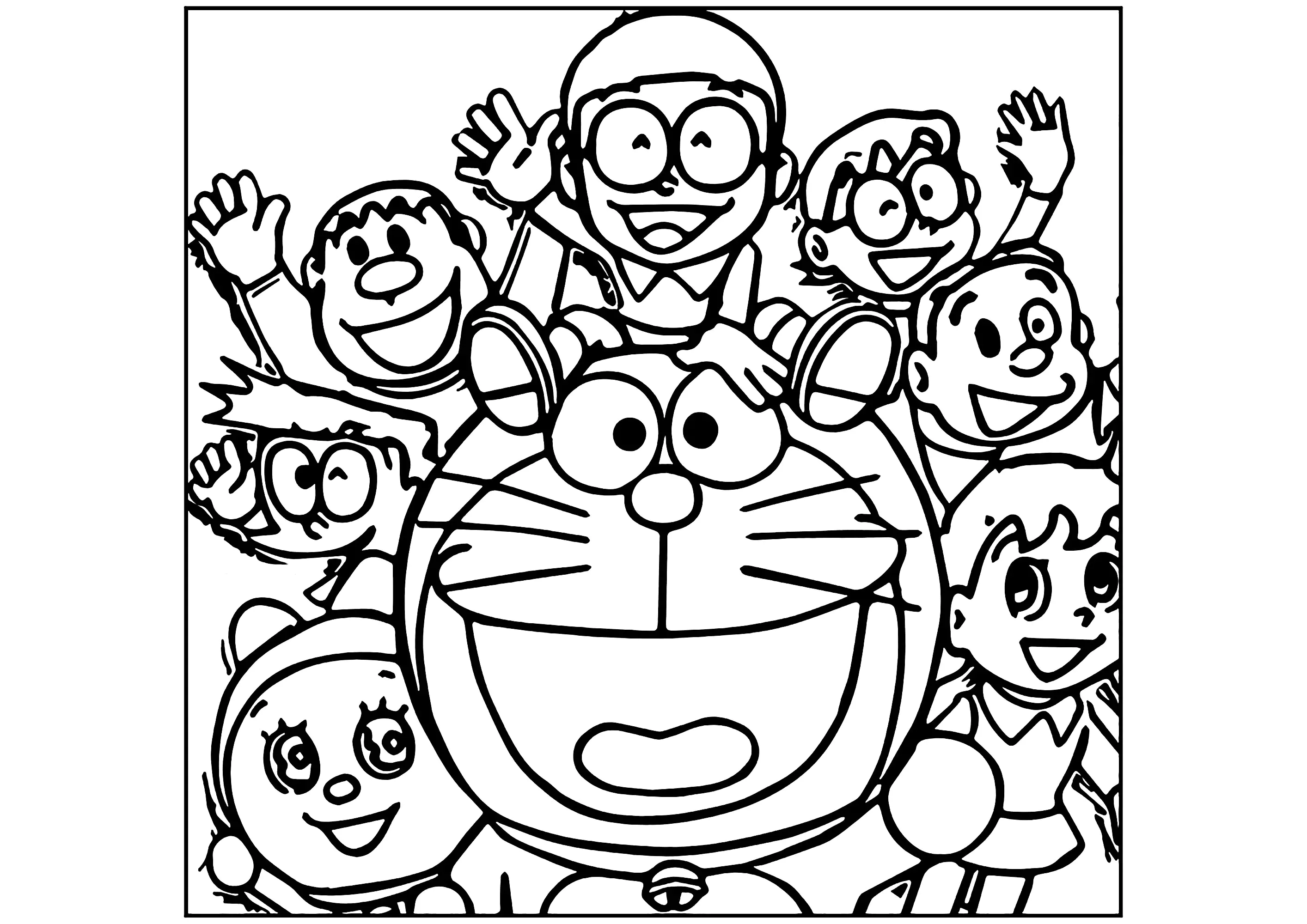 Todas as personagens de Doraemon (Página para colorir e imprimir para crianças)