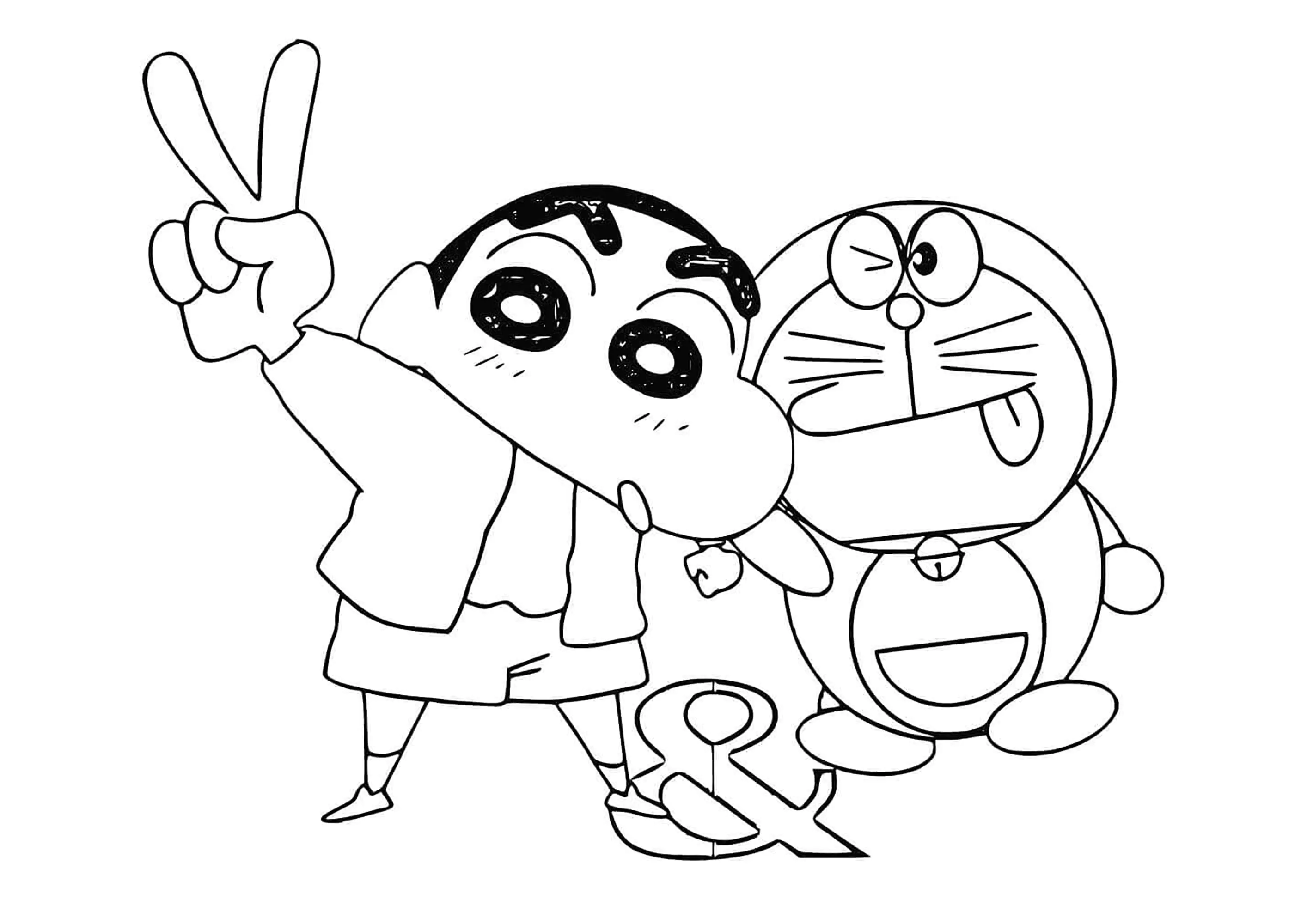 Doraemon, o gato robô e um rapaz (Página para colorir e imprimir para crianças)