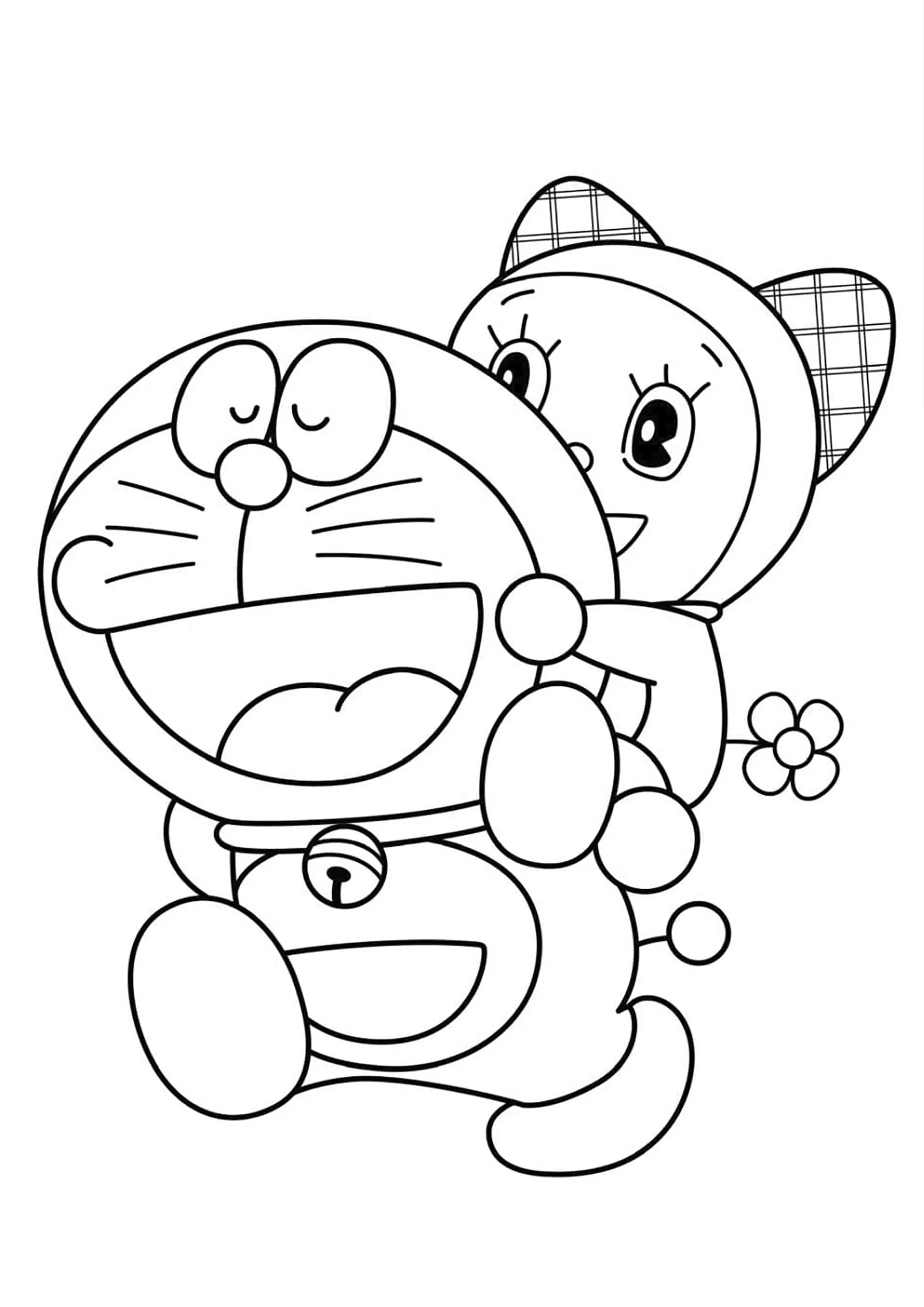 Doraemon e a sua amiga (Página para colorir e imprimir para crianças)