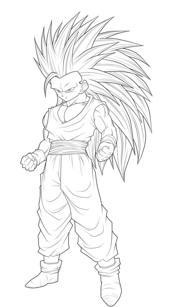 Goku transformado em Super Saiyajin 3 para colorir e imprimir