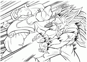 Página de Goku para colorir e imprimir para crianças : Colorir uma cena de confronto