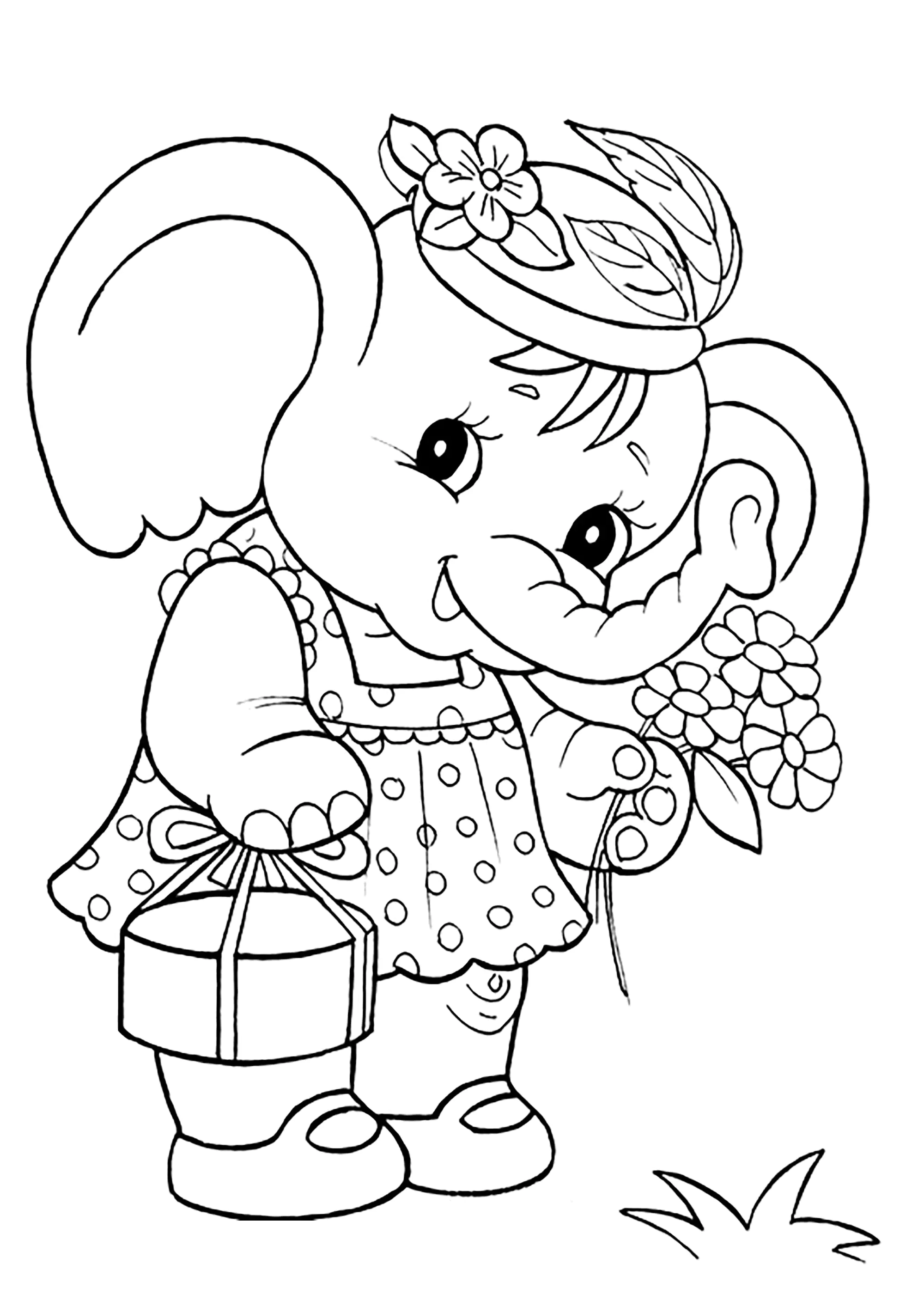 Elefante e roupão (Página para colorir e imprimir para crianças)