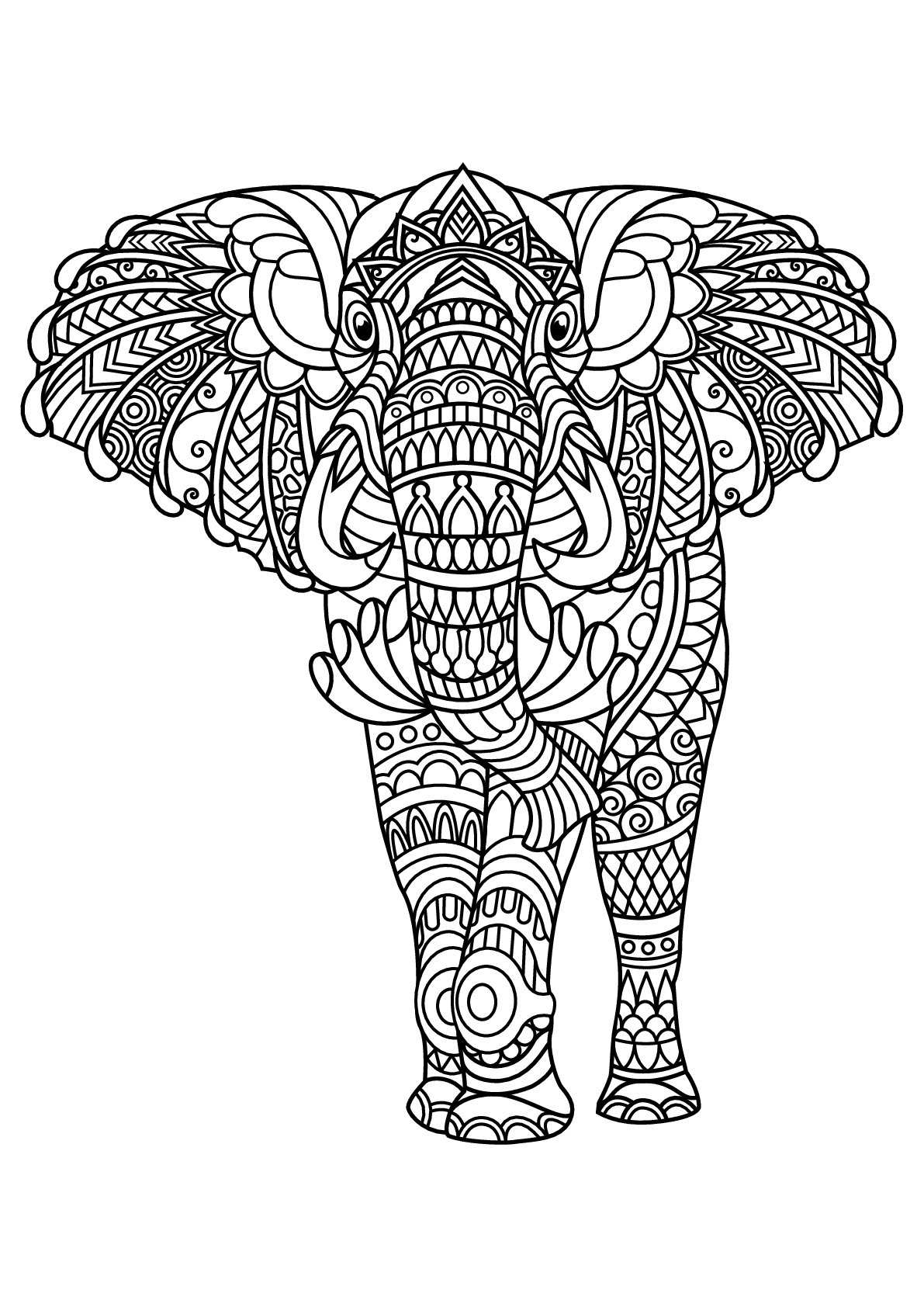 Elefante majestoso, com motivos harmoniosos e complexos