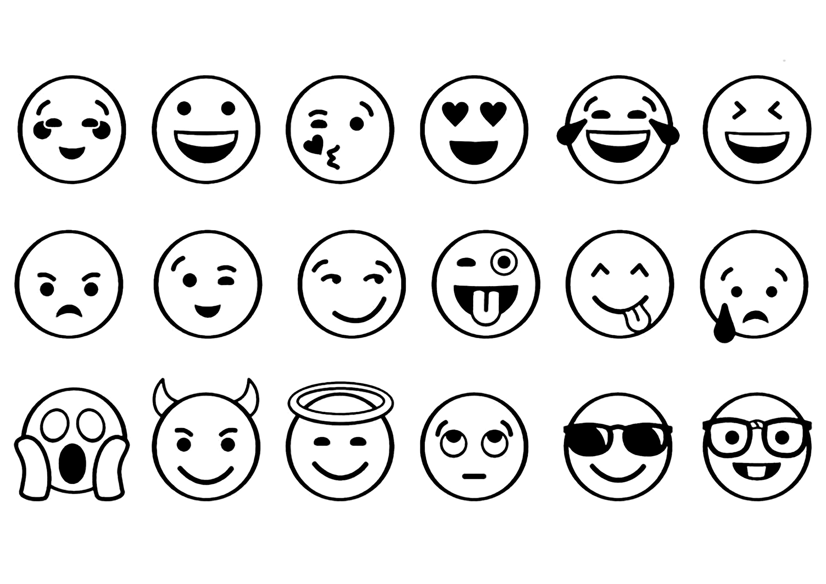 18 emojis - Páginas de Emoji para colorir para crianças