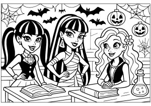 Aventuras Monstruosas na Escola de Monstros (Página para colorir para crianças)