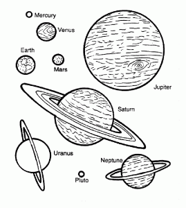 Desenho do espaço (planetas, galáxia...) grátis para descarregar e colorir