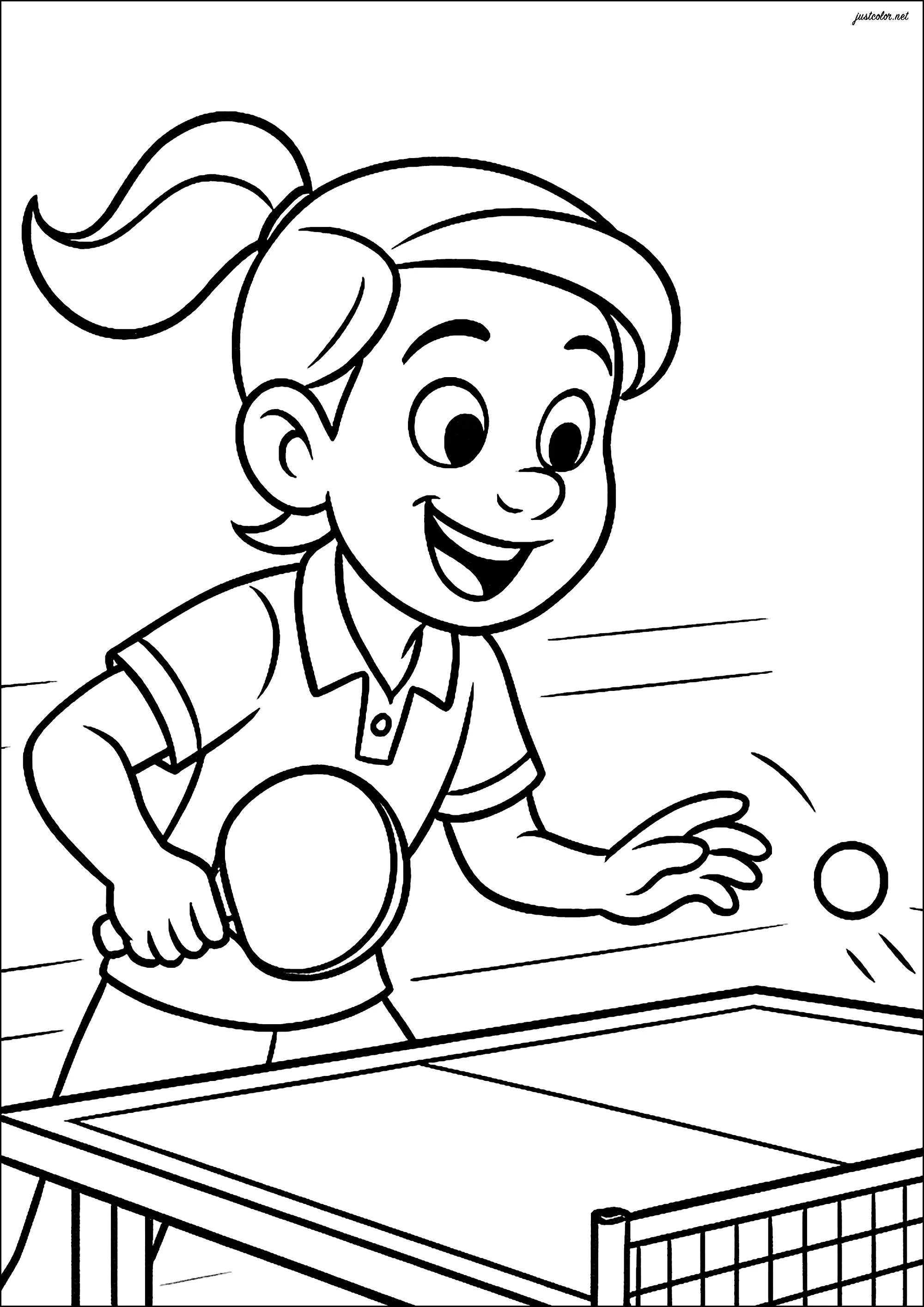 Jogador de ténis de mesa sorridente (Página de Esportes para colorir e imprimir para crianças)