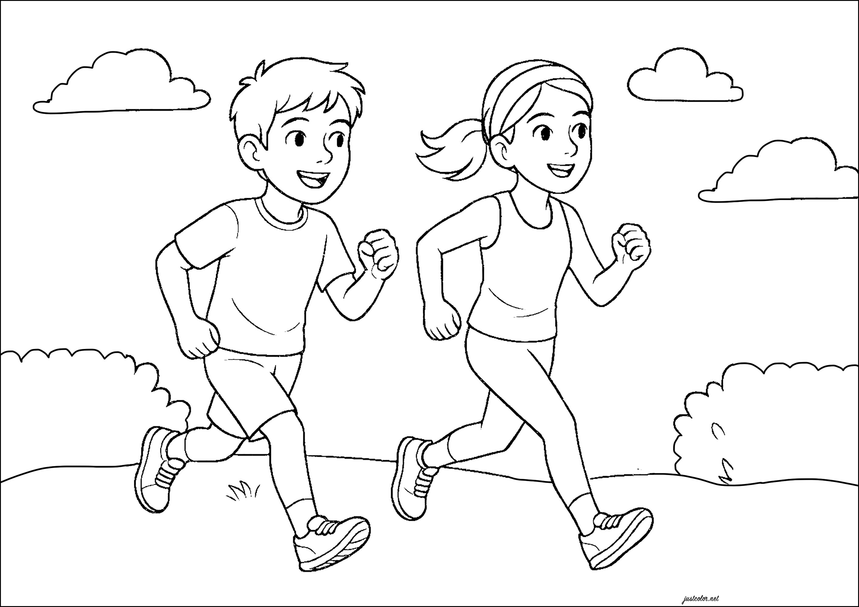 Em curso (Página de Esportes para colorir e imprimir para crianças)