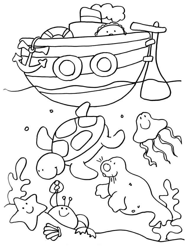 Barco para colorir no mar