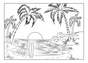 Desenhos para colorir para crianças sobre as férias à beira mar