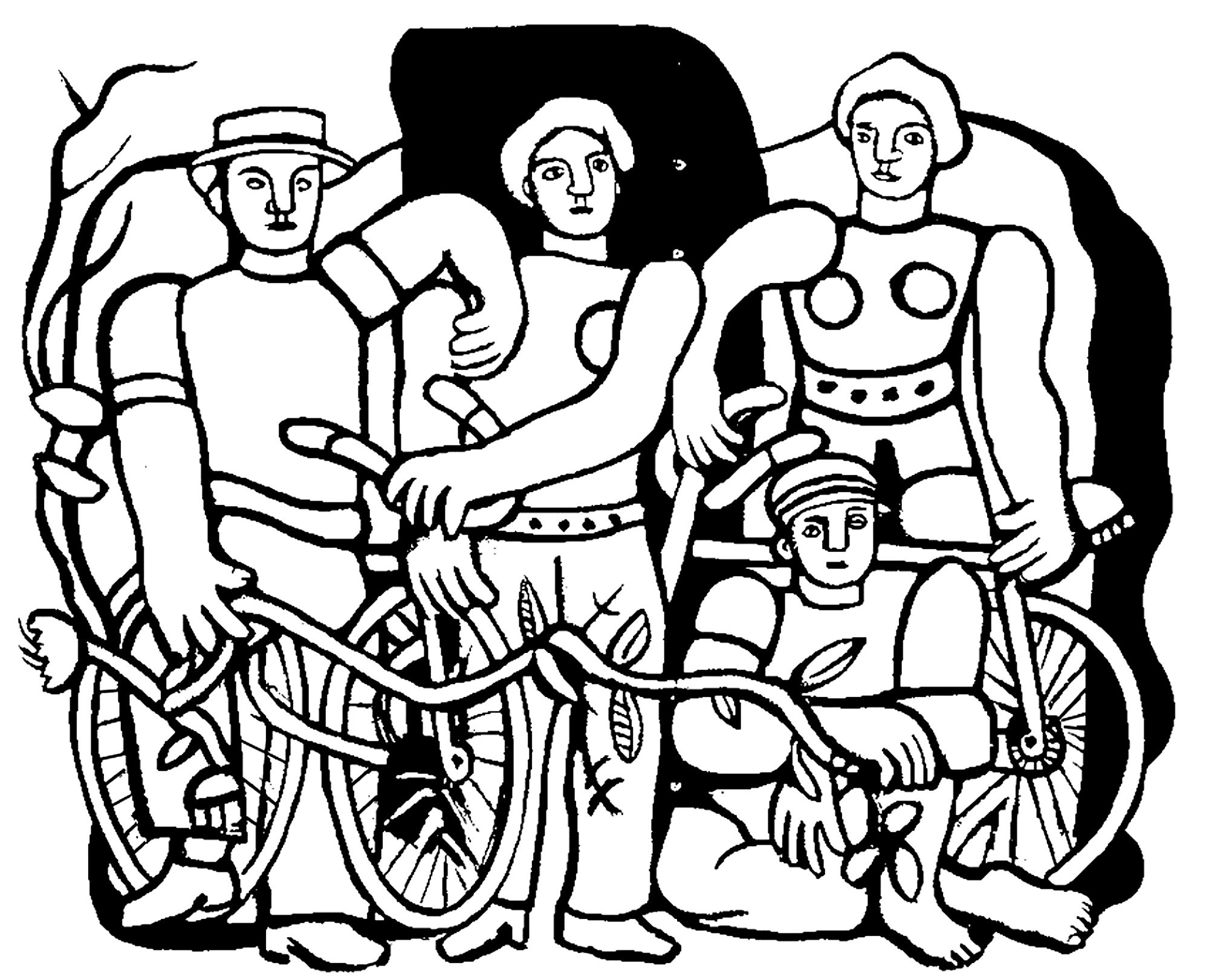 Coloração criada a partir da pintura de Fernand Léger: La belle équipe (1944)