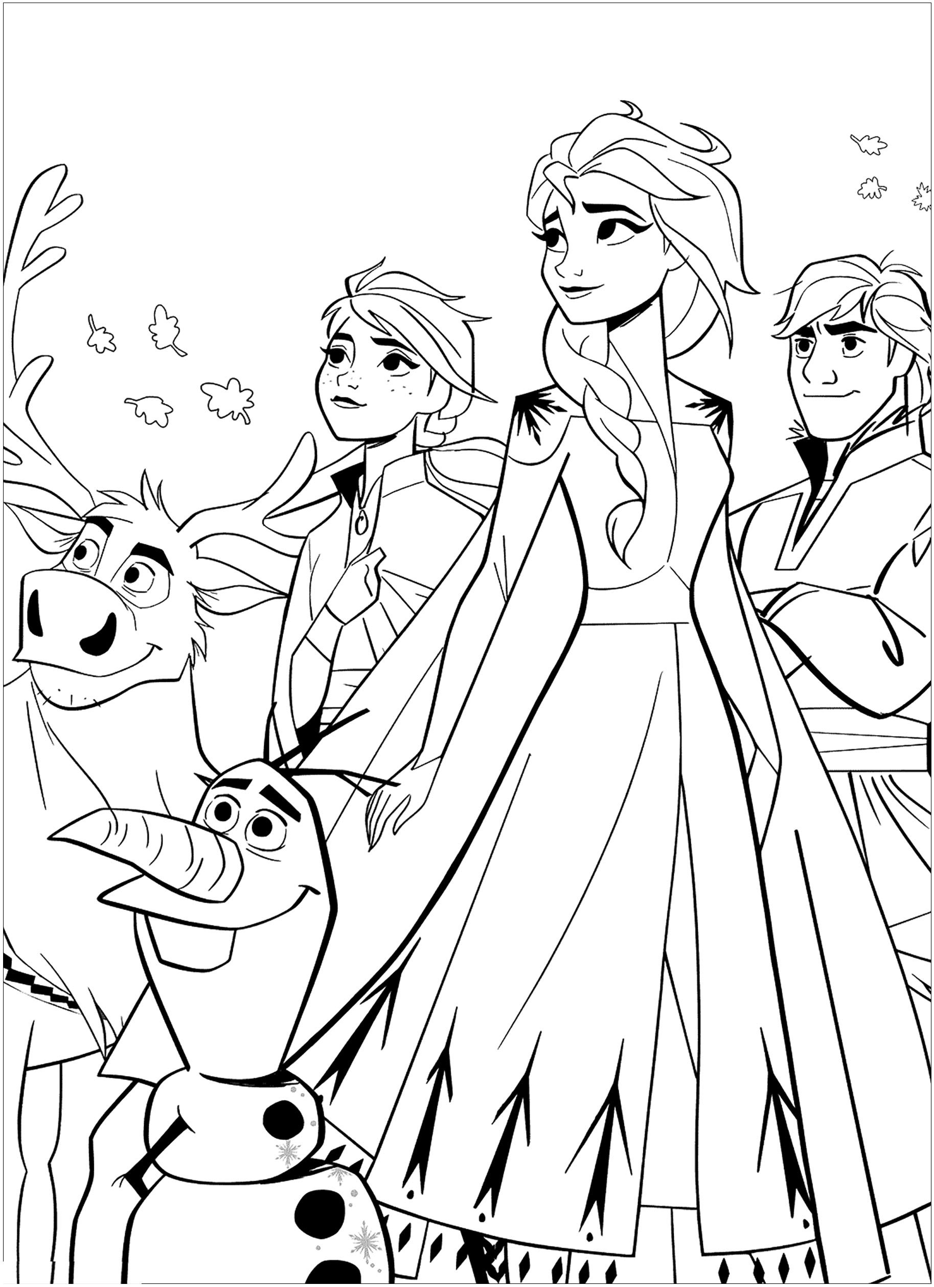 Conheça Olaf, Anna, Elsa, Sven e Kristoff neste adorável livro para colorir.