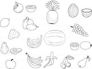 Páginas de coloração de fruta e legumes para crianças