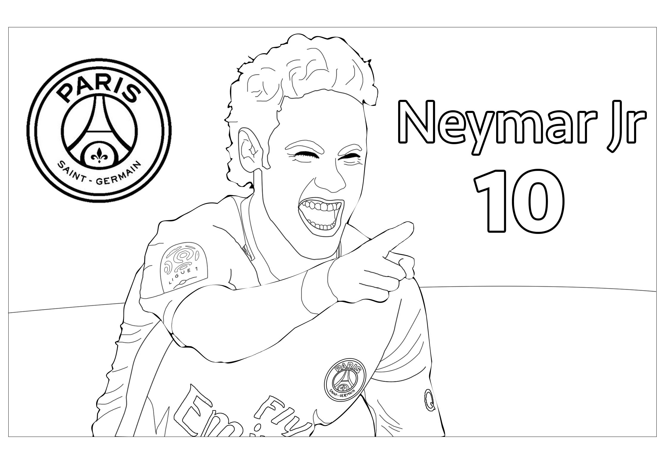 Coloração de Neymar Jr, com o logótipo PSG