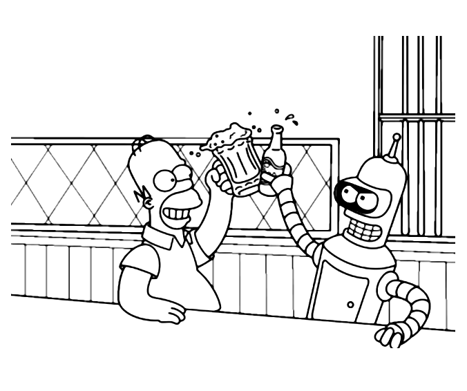 Homer Simpsons com o robô de Futurama !