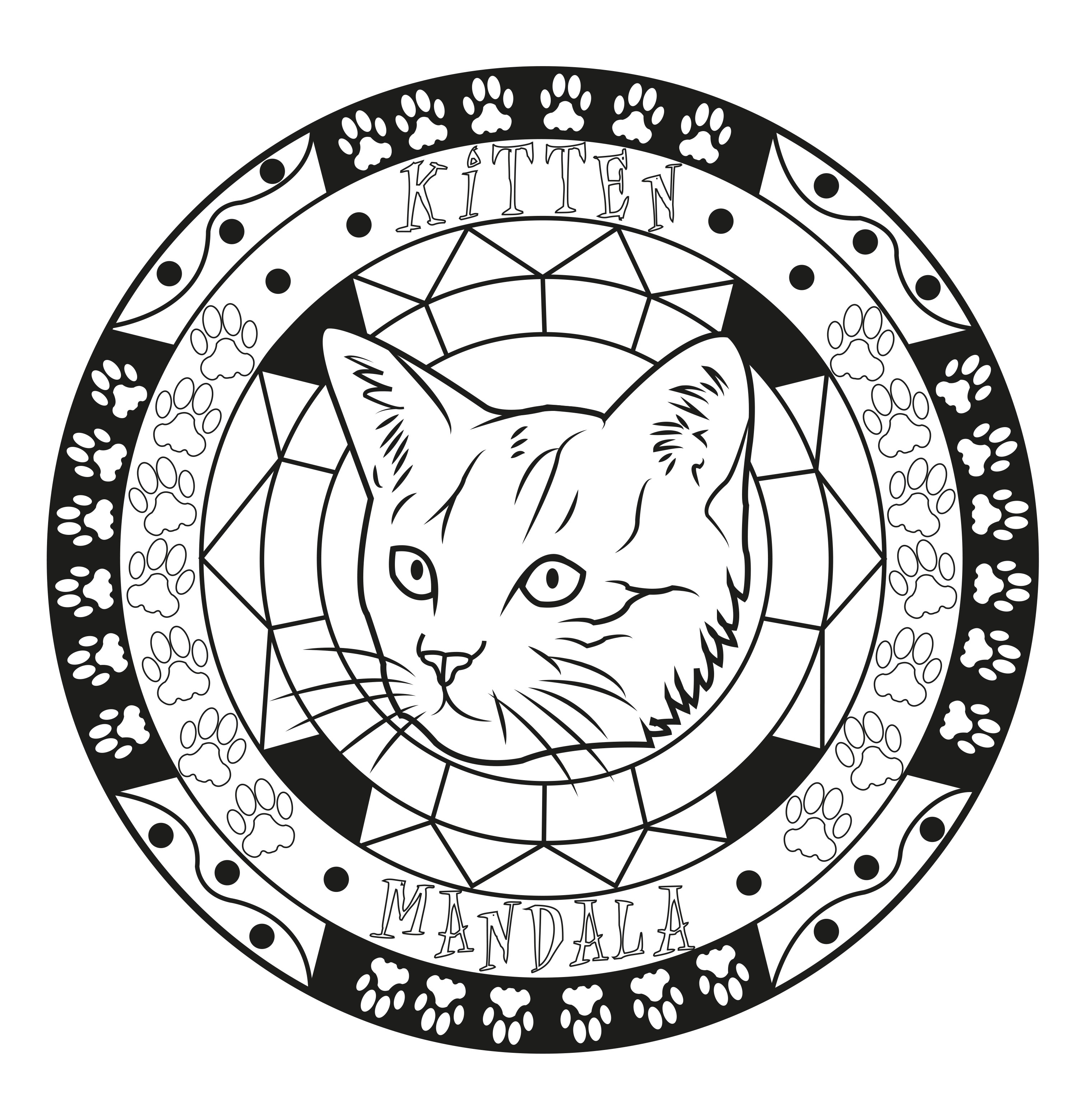A cabeça de um gatinho integrada num Mandala
