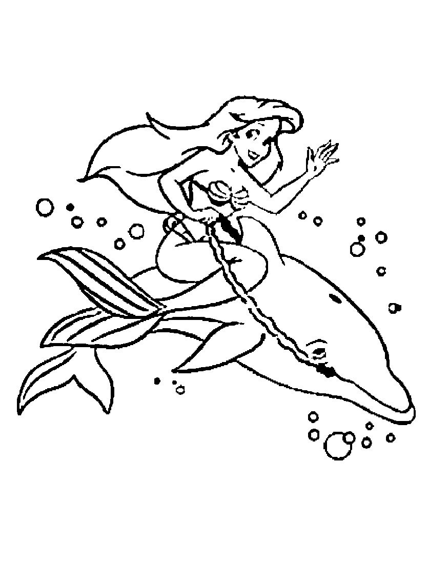 Ariel a pequena sereia sobre um golfinho