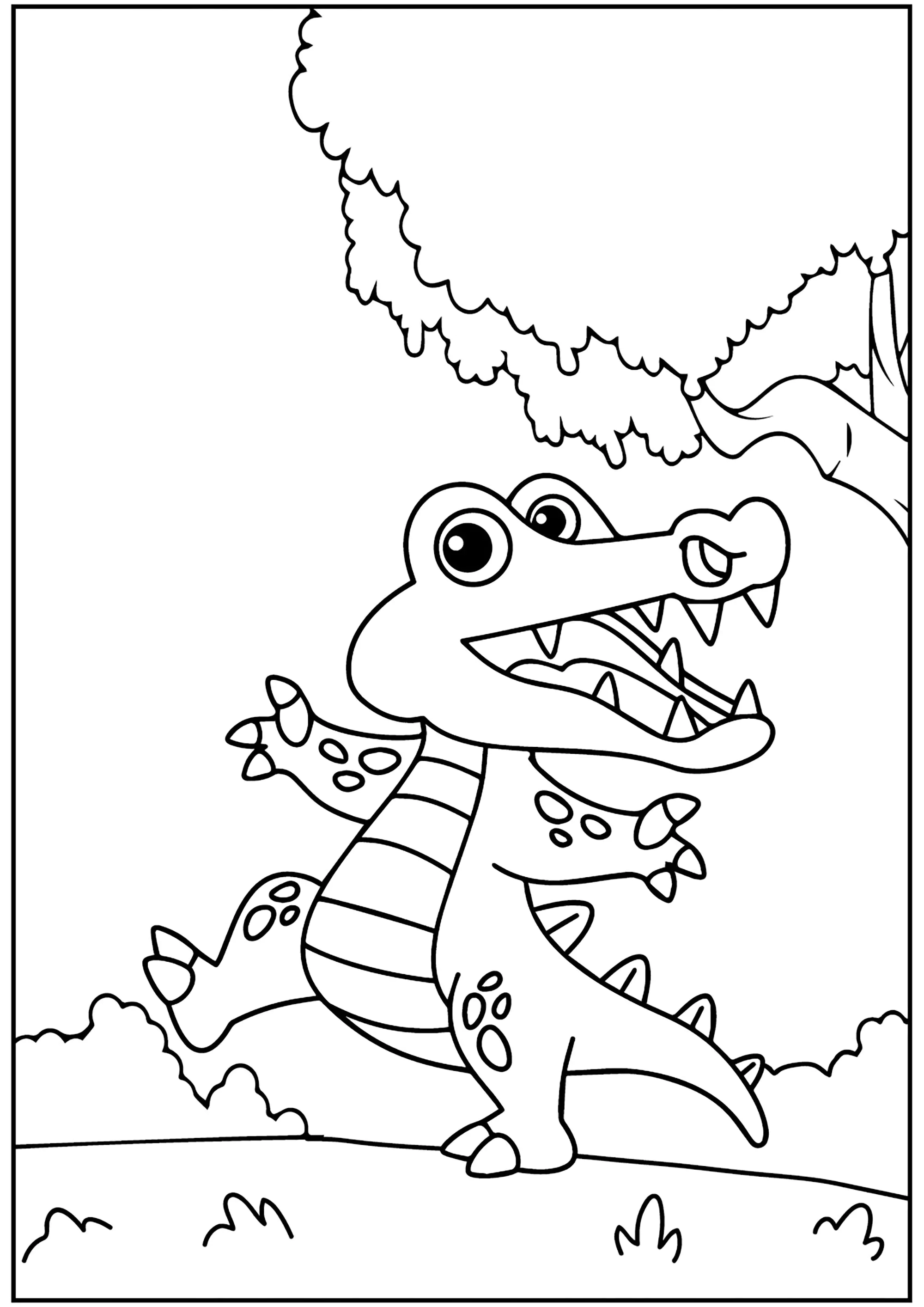 Crocodilo mode cartoon (Página para colorir e imprimir para crianças)