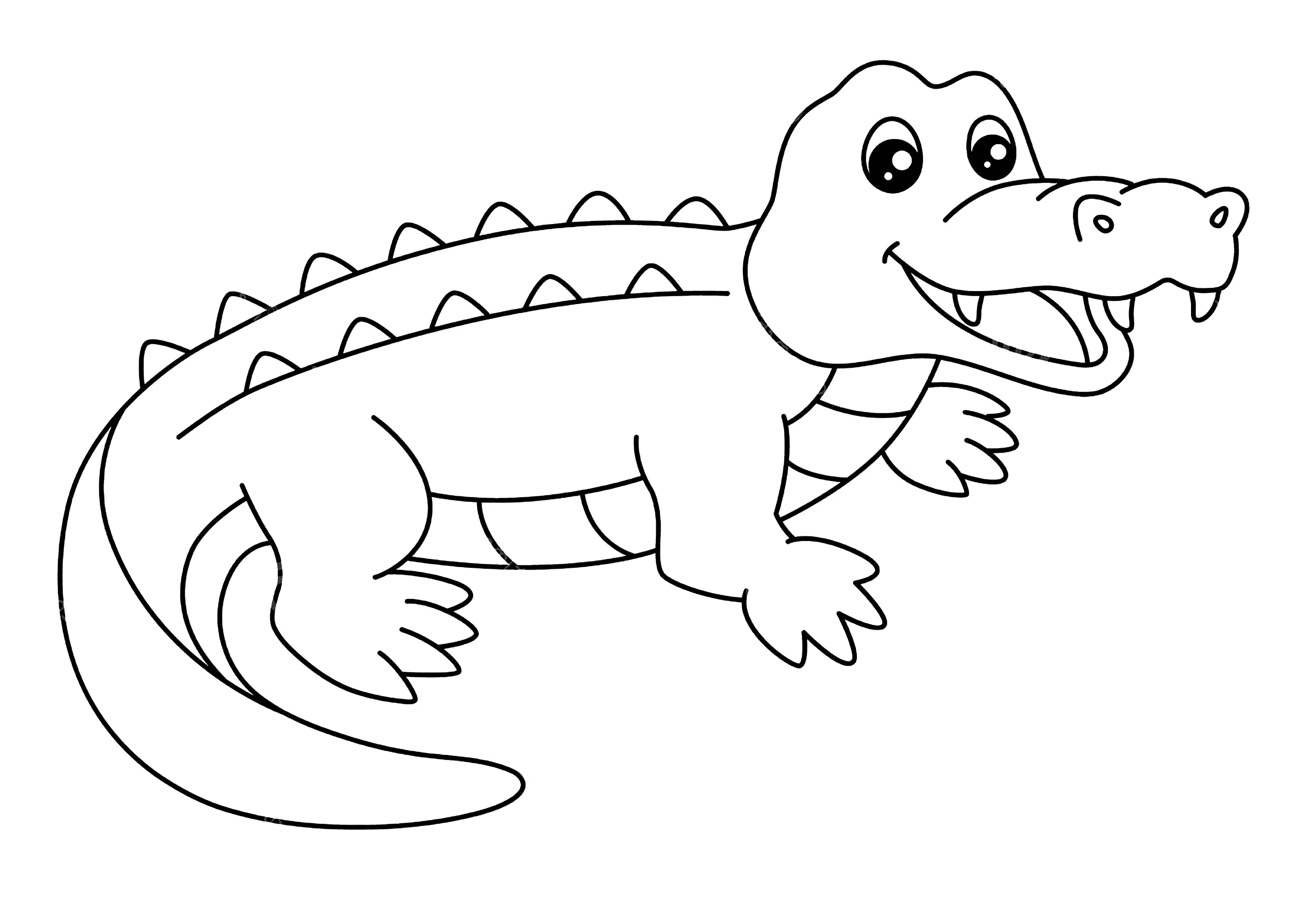 Desenho simples de Crocodilo (Página para colorir e imprimir para crianças)