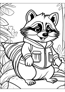 Página de para colorir e imprimir para crianças : Guaxinim: desenho com linhas grossas