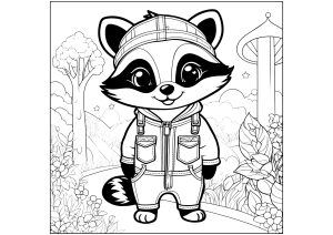 Página de para colorir e imprimir para crianças : Pequeno aventureiro de Guaxinim