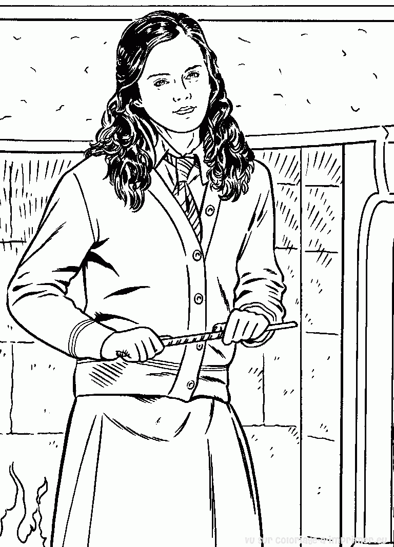 Página de Harry Potter para colorir para crianças : Hermione Página de Harry Potter para colorir e imprimir para crianças : Hermione