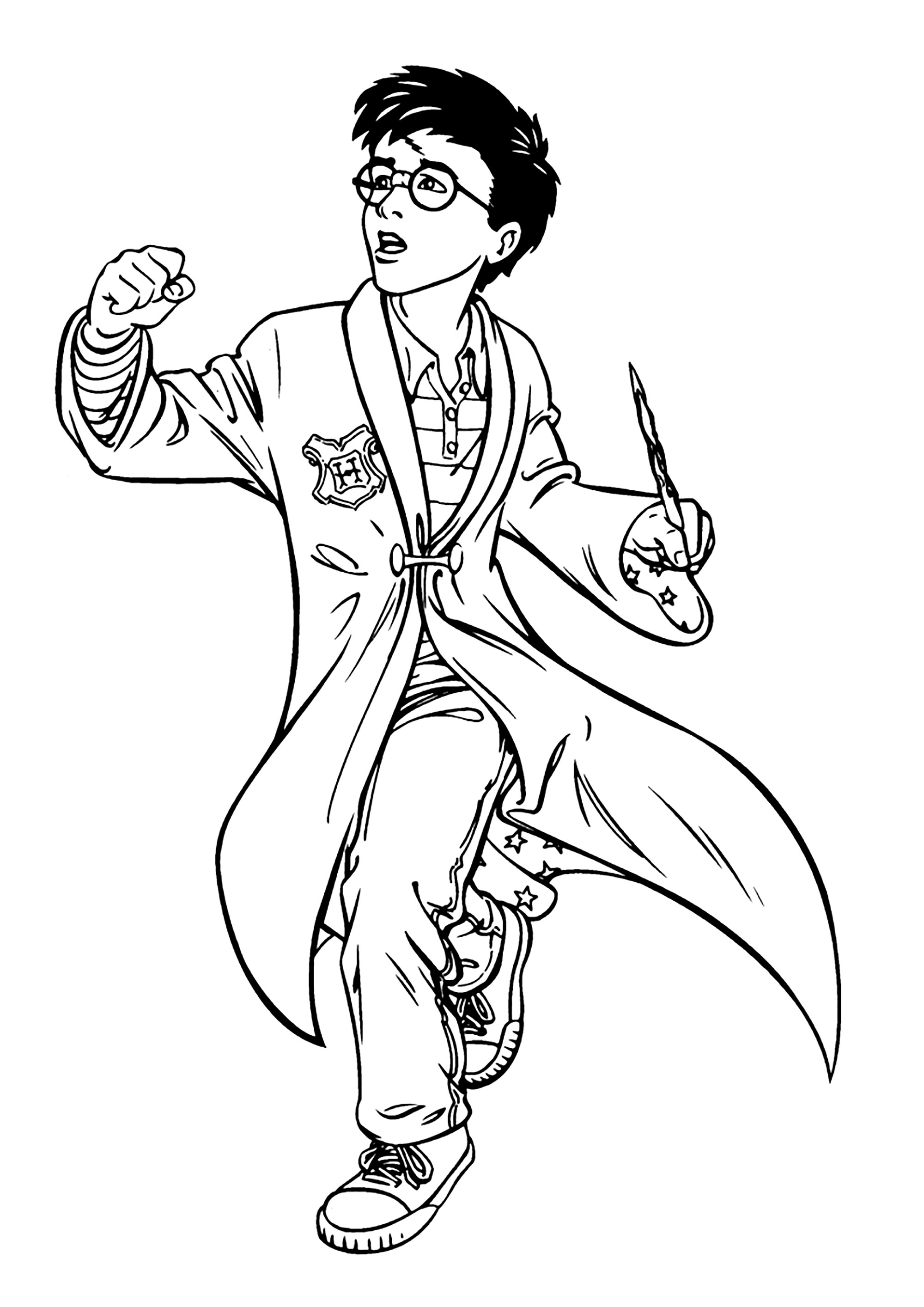 Página de para colorir para crianças : Harry Potter tal como representado nas ilustrações dos livros originais Página de para colorir e imprimir para crianças : Harry Potter tal como representado nas ilustrações dos livros originais