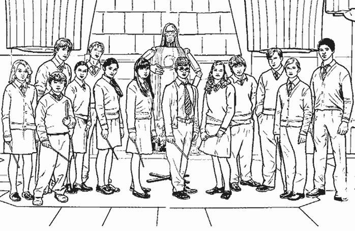 Página de Harry Potter para colorir para crianças : Exército do Dumbledore Página de Harry Potter para colorir e imprimir para crianças : Exército do Dumbledore