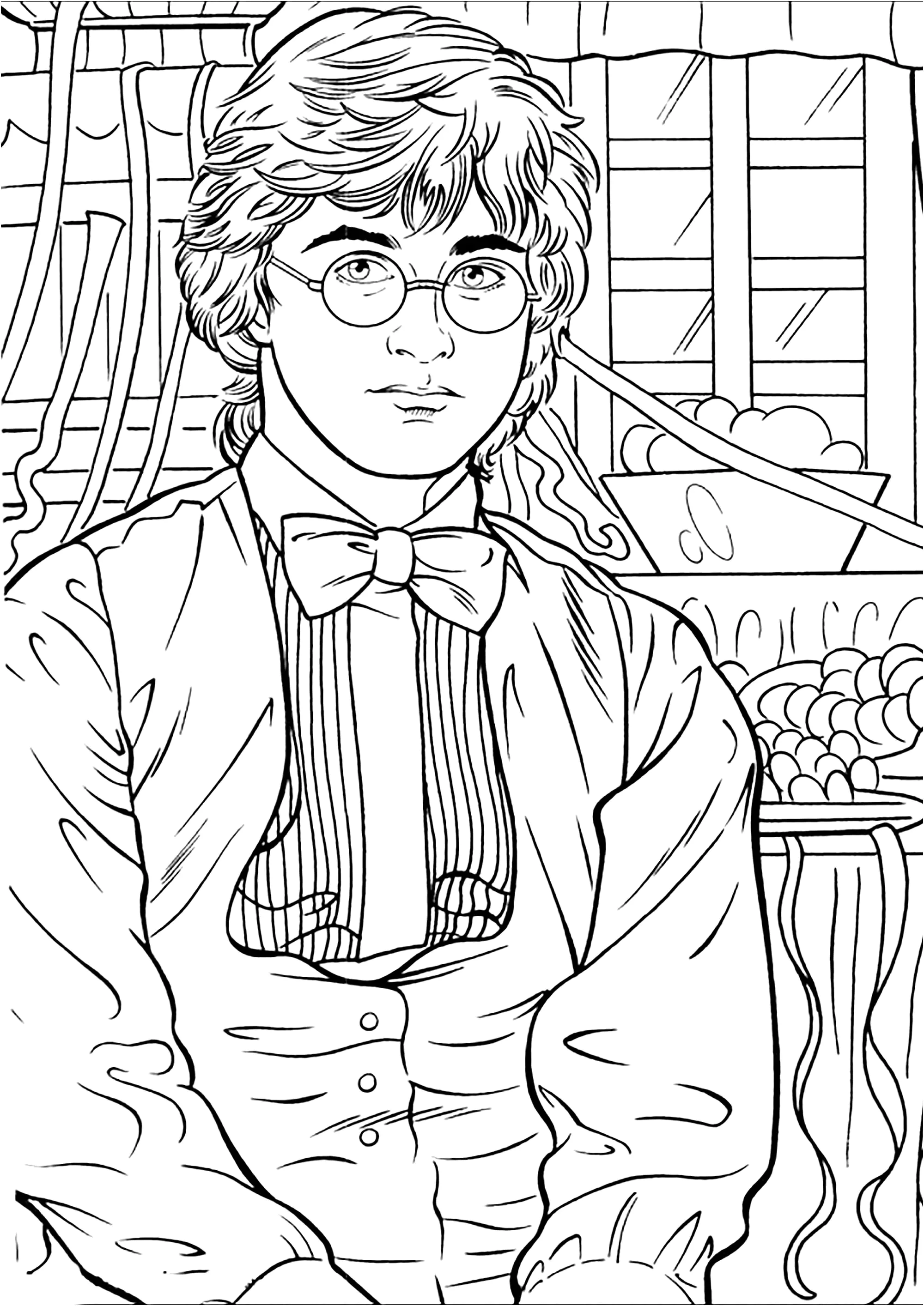 Harry, em Harry Potter e o Cálice de Fogo (Página para colorir e imprimir para crianças)