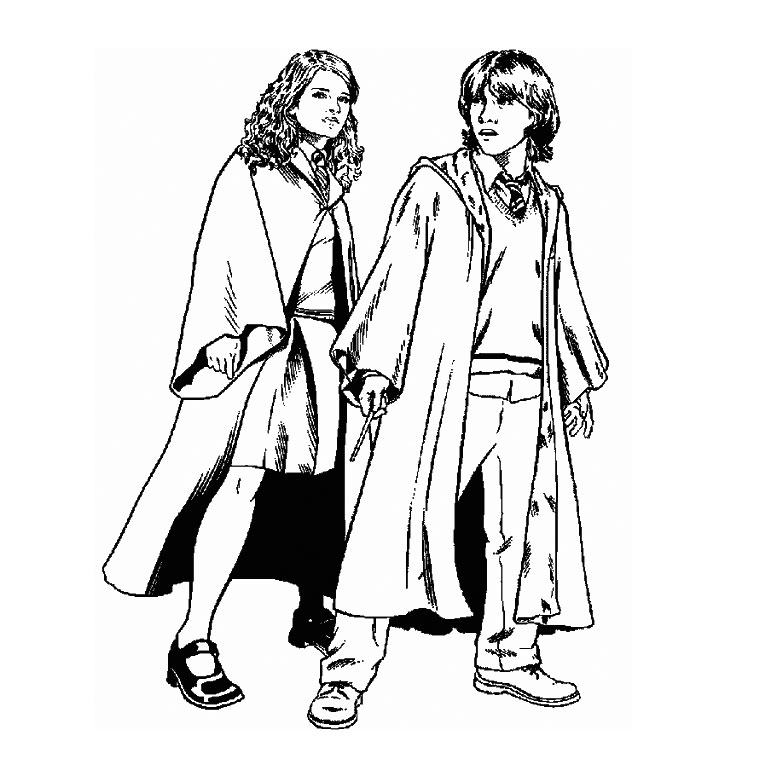Desenho de Harry Potter e da sua grande amiga Hermione