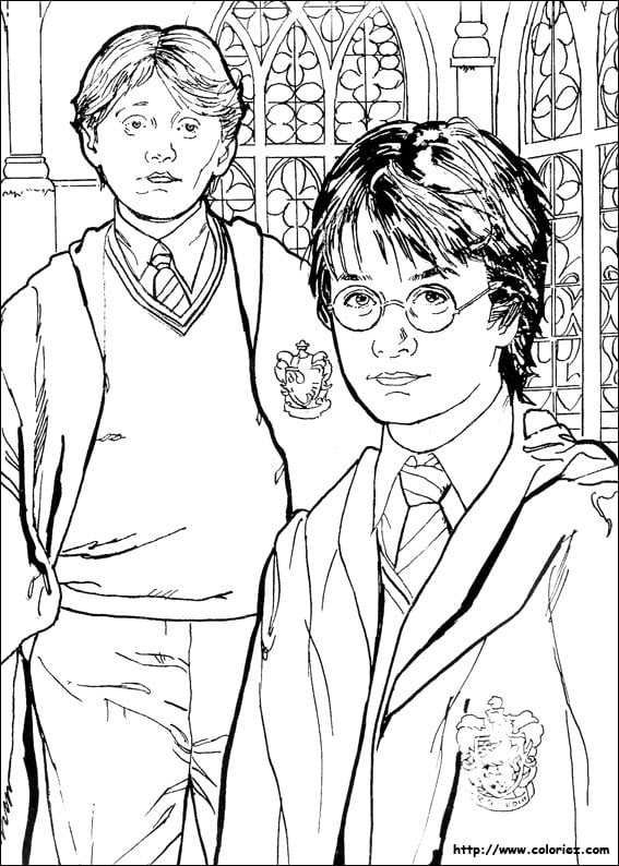 Harry Potter e Ron Weasley nos seus primeiros anos em Hogwarts