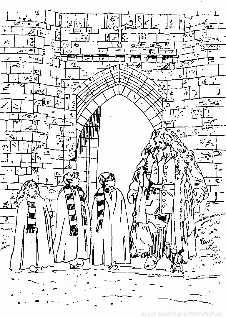 Página de para colorir para crianças : Hagrid, Harry Potter, Hermione e Ron Página de para colorir e imprimir para crianças : Hagrid, Harry Potter, Hermione e Ron