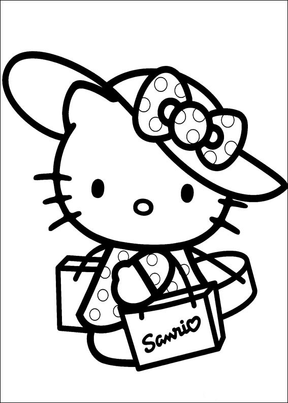 Página de coloração bonita com linhas grossas de Hello Kitty com chapéu