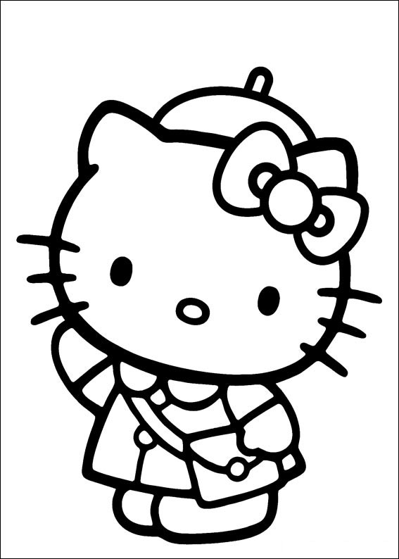 Hello Kitty diz olá, coloração simples para crianças