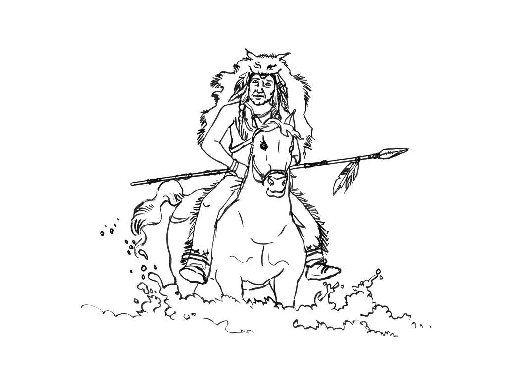 Página de indiano para colorir para crianças : Índio montando o seu cavalo Página de indiano para colorir e imprimir para crianças : Índio montando o seu cavalo