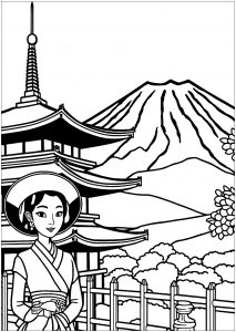 Página de para colorir e imprimir para crianças : Geisha no Japão