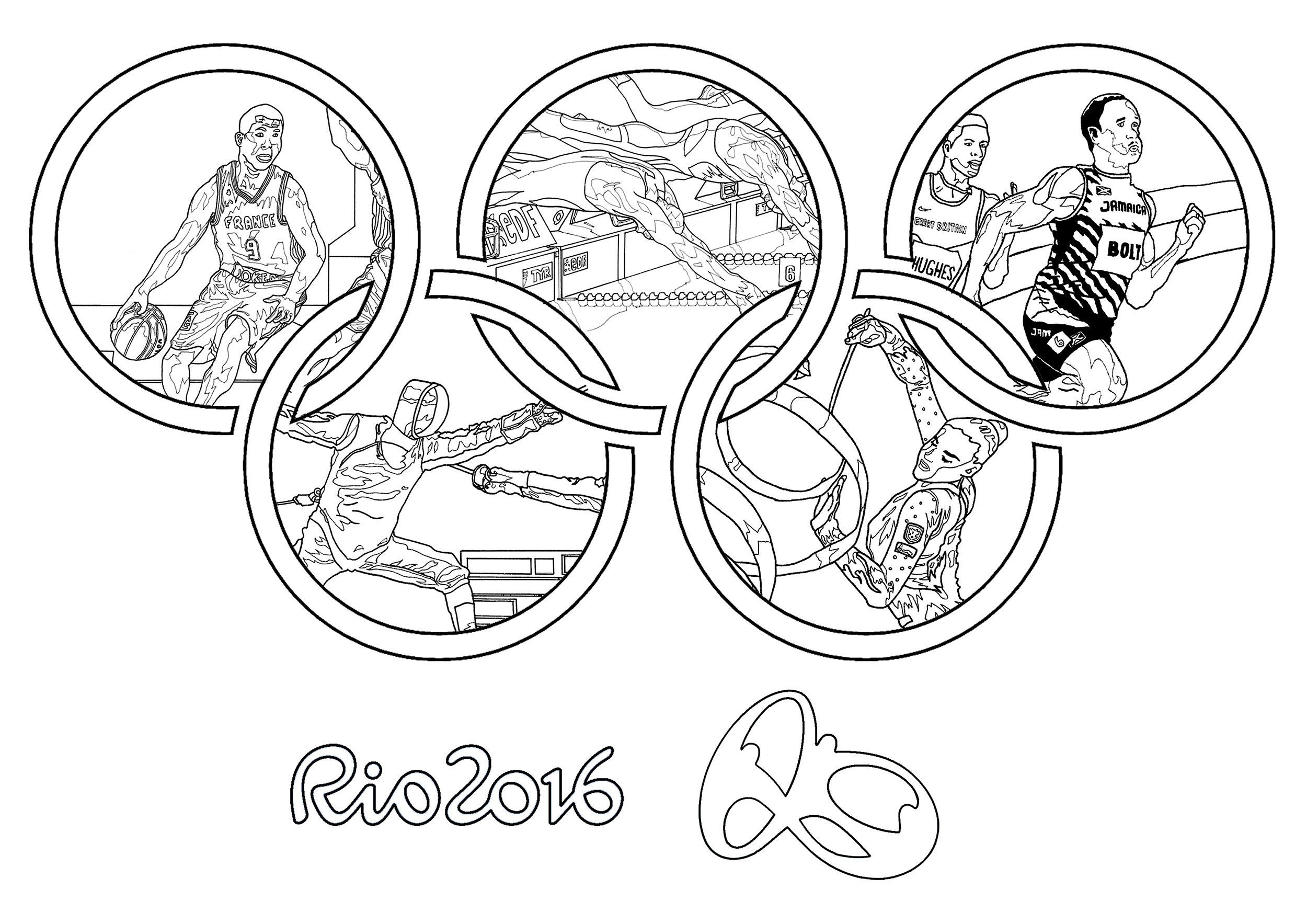 Coloriage jogos Olímpicos Rio 2016 : 5 sports