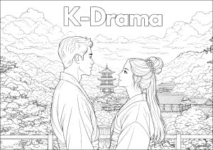 Páginas de K-drama para colorir e imprimir para crianças