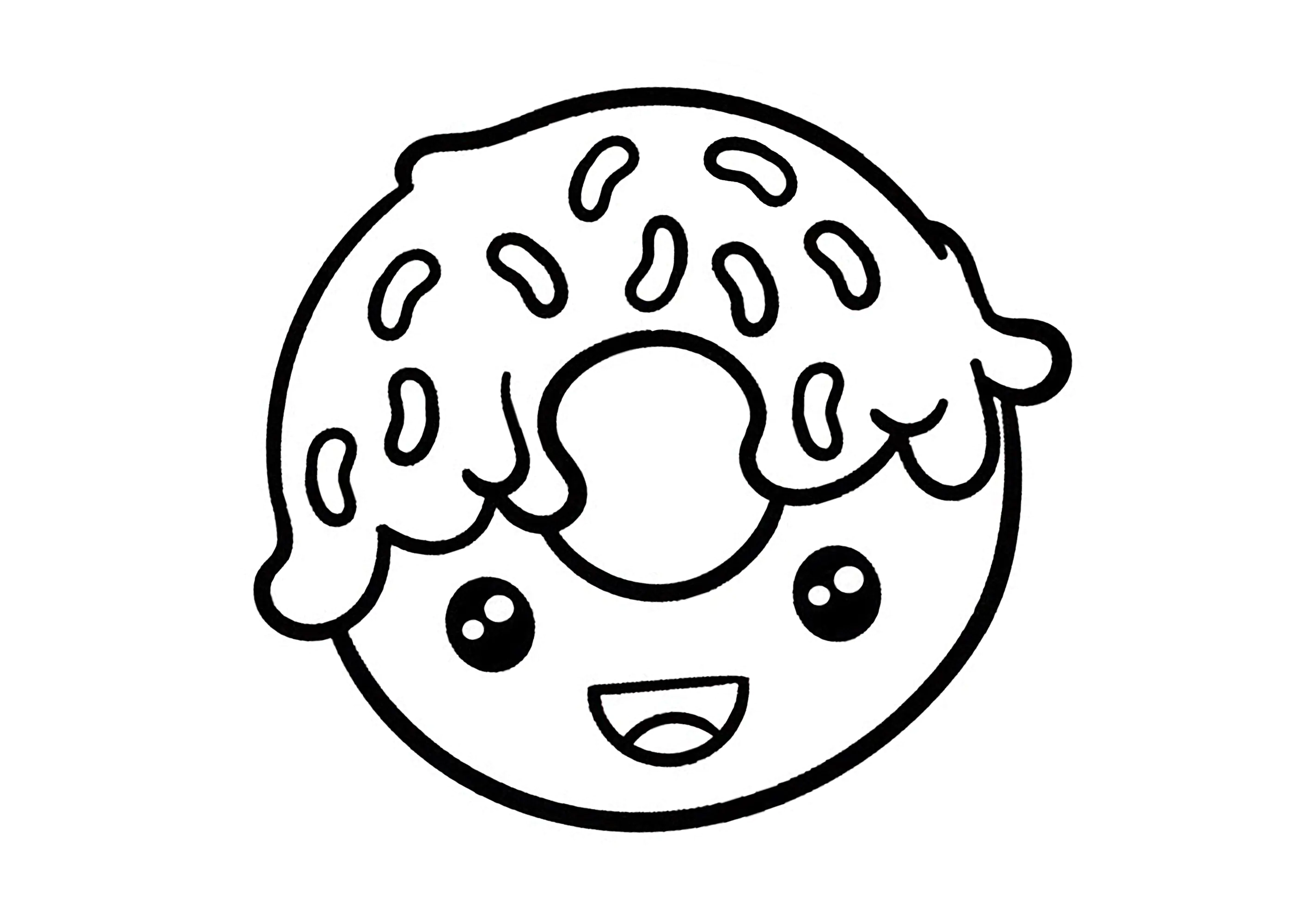 Donut Kawaii (Página para colorir e imprimir para crianças)